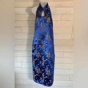 Qipao Sheath Dress, Chinese Modern Style Blue Sleeveless Mid-Length, size 4